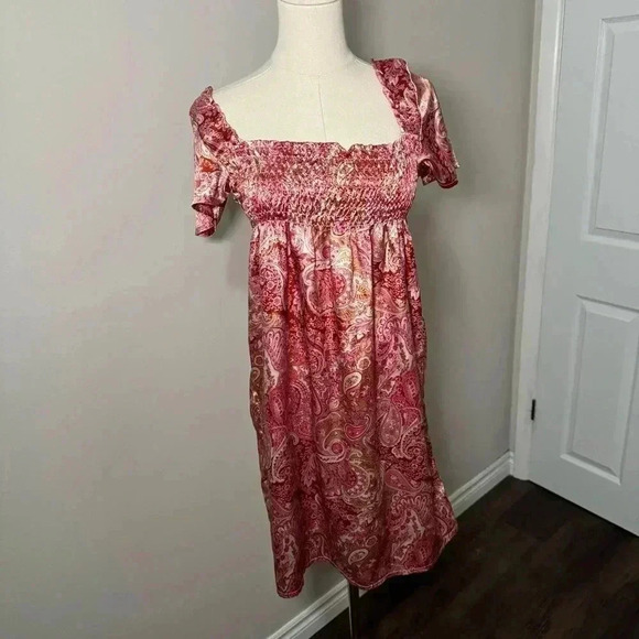 Boho satin babydoll puff  sleeve dress 6 - Picture 2 of 6